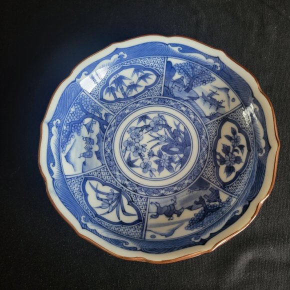 Andrea By Sadek Other - Vintage Andrea by Sadek Japan Bowl Blue & White Floral Scalloped Gold Rimmed